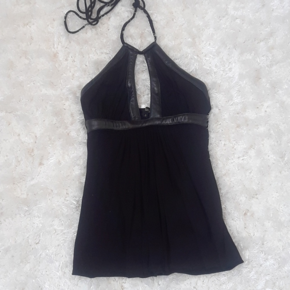 SKY black leather halter top